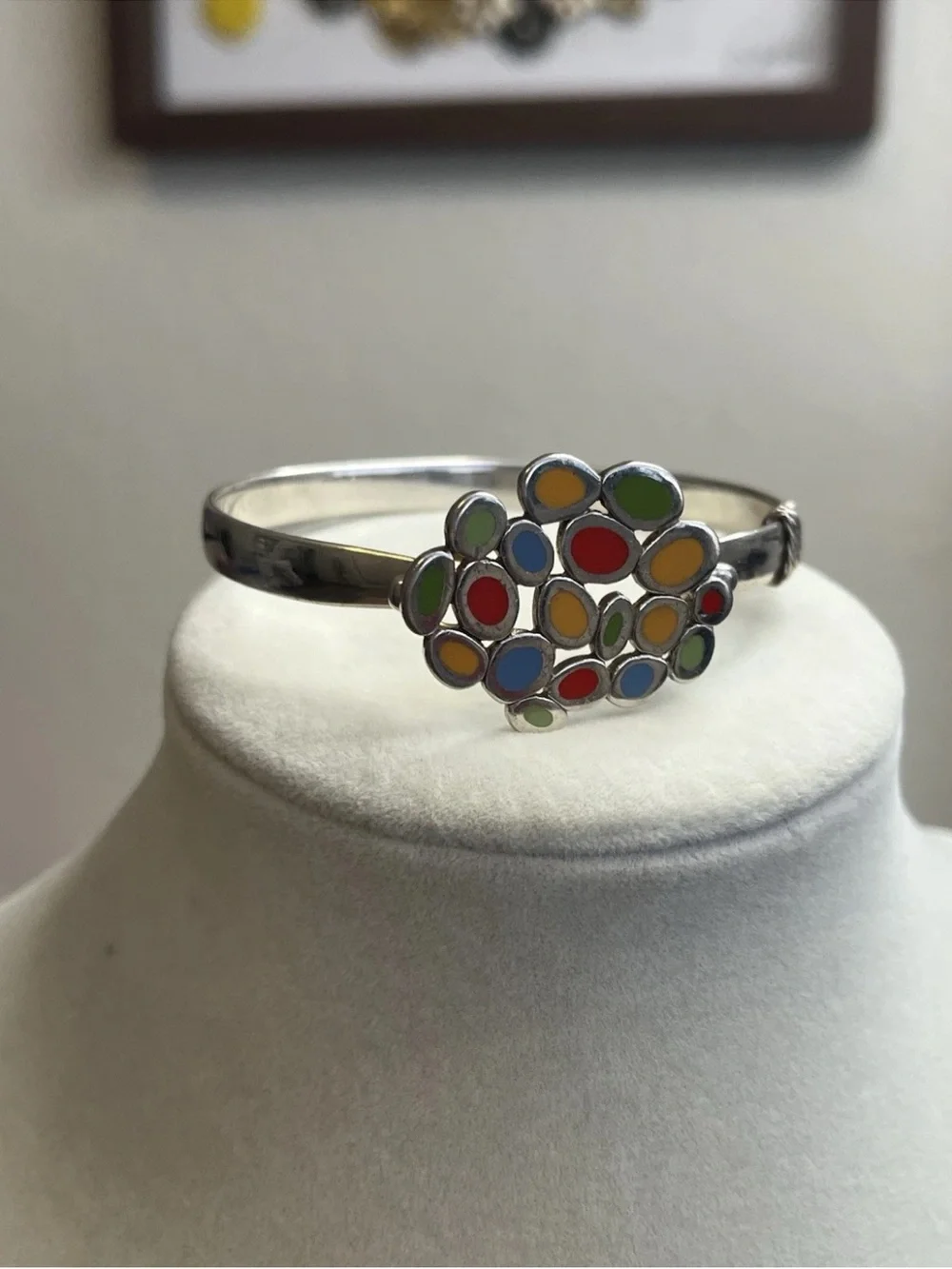Fun Colorful Enamel Dot 925 Sterling Silver Solid Bangle bracelet 23g